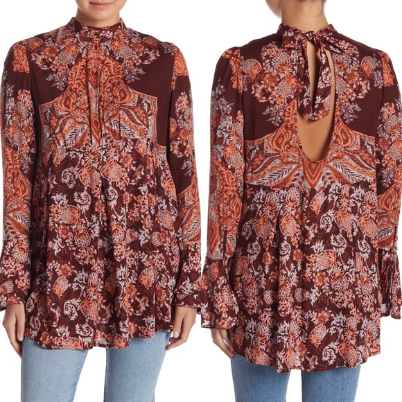 Free People Tops - FREE PEOPLE Lady Luck Print Open Back Tunic
